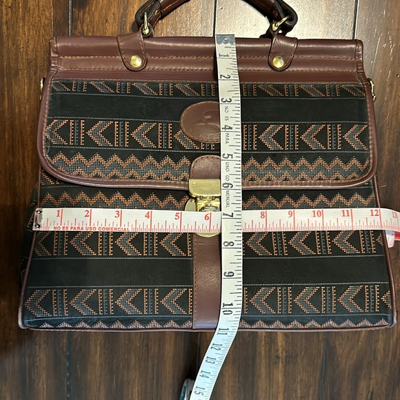 Vintage Red Goose Leather Handbag black & Brown Aztec Pattern Satchel/crossbody - Picture 15 of 17